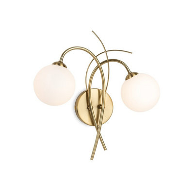 Luminosa Lighting Luminosa Elba 2 Light Wall Brushed Brass With Opal White Glass 2Xg9 from B&Q