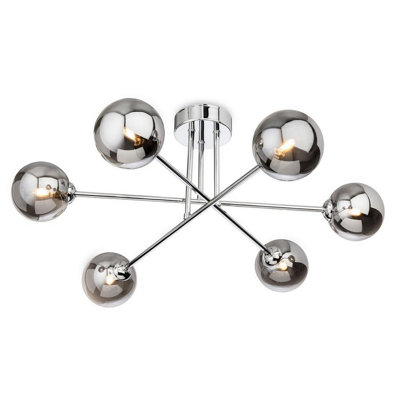 Luminosa Lighting Luminosa Lando Globe 6 Light Flush Ceiling Fitting Chrome With Smoked Glass 6Xg9 from B&Q