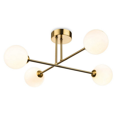 Luminosa Lighting Luminosa Lando Globe 4 Light Flush Ceiling Fitting Brushed Brass With Opal White Glass 4Xg9 from B&Q