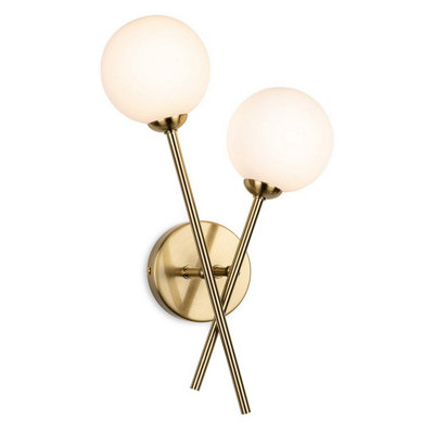 Luminosa Lighting Luminosa Lando Globe 2 Light Wall Brushed Brass With Opal White Glass 2Xg9 from B&Q