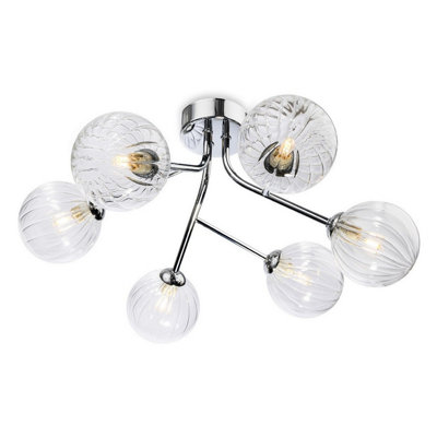 Luminosa Lighting Luminosa Groves Globe 6 Light Flush Ceiling Fitting Chrome With Clear Decorative Glass 6Xg9 from B&Q