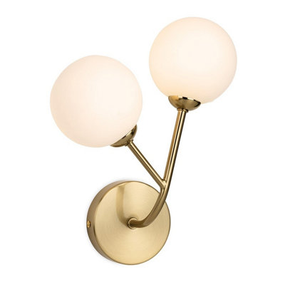Luminosa Lighting Luminosa Groves Globe 2 Light Wall Brushed Brass With Opal White Glass 2Xg9 from B&Q