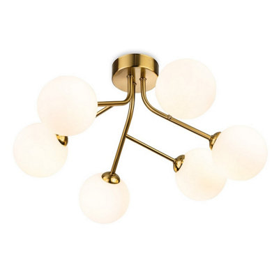 Luminosa Lighting Luminosa Groves Globe 6 Light Flush Ceiling Fitting Brushed Brass With Opal White Glass 6Xg9 from B&Q