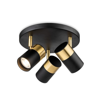 B&Q -  Luminosa Roma 3 Light Flush Ceiling Fitting Black With Brushed Brass 3Xgu10