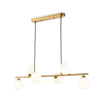 Luminosa Lighting Luminosa Groves Globe/lando 6 Light Pendant Brushed Brass With Opal White Glass 6Xg9 from B&Q