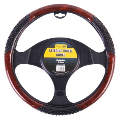 Simply Car Steering Wheel Cover Grip Glove Black & Wood Look Effect Universal Fit from B&Q