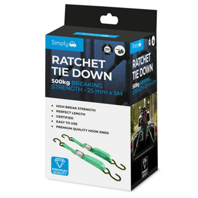 Simply Auto Pk1 25mm 5M Ratchet Tie Down Straps High Break Strength 500Kg from B&Q