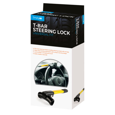 Simply Yellow T-Bar Car Steering Wheel Lock Security Universal 2 Keys from B&Q