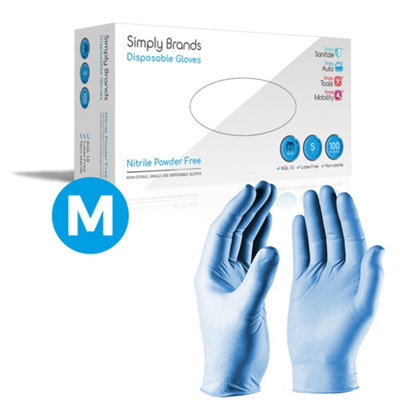 Simply Disposable Gloves Sanitize 100Pk Medium Blue Nitrile Wearers Powder Free from B&Q