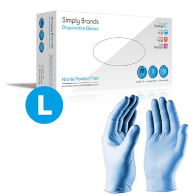 Simply Disposable Gloves Sanitize 100Pk Large Blue Nitrile Wearers Powder Free from B&Q