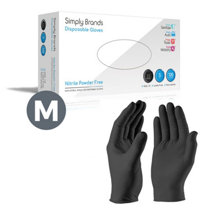 Simply Disposable Gloves Sanitize 100Pk Medium Black Nitrile Wearer Powder Free