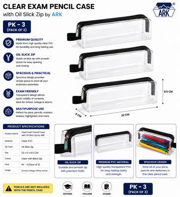 Clear Pencil Case With Oil Slick Zip By Ark Pk-3 from B&Q