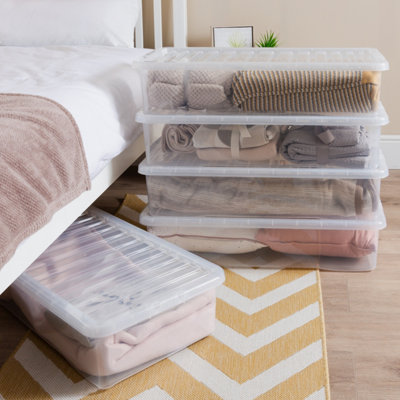 Wham Crystal 5 X 42L Stackable Plastic Storage Boxes With Lids Clear
