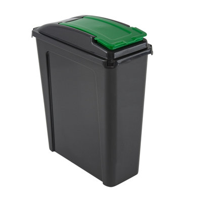 Wham 25L Slimline Kitchen Bin Recycling Rubbish Waste Dustbin Flip Top Lid Green