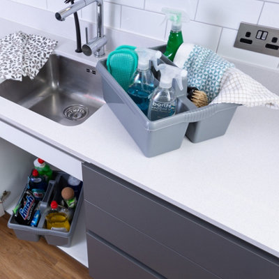 Wham 2 X Kitchen Tidy Organiser Cleaning Caddy Tote Tray Large Strong Cleaners Carry Tray Basket from B&Q