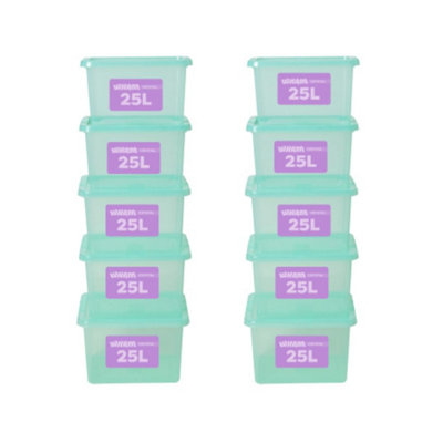 Storage Box With Lid 25L Wham Plastic Container Box,tint Spearmint (Set Of 10) from B&Q