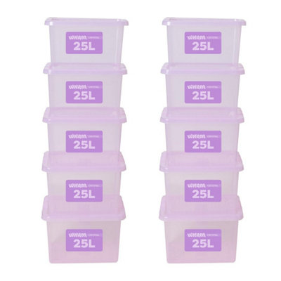 Storage Box With Lid 25L Wham Plastic Storage Container Box,tint Lilac Set Of 10 from B&Q