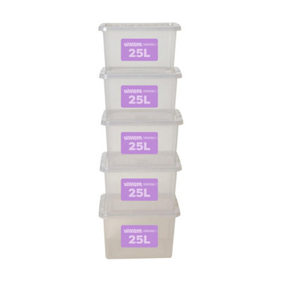 Storage Box With Lid 25L Wham Plastic Storage Container Box,tint Grey -Set Of 5 from B&Q