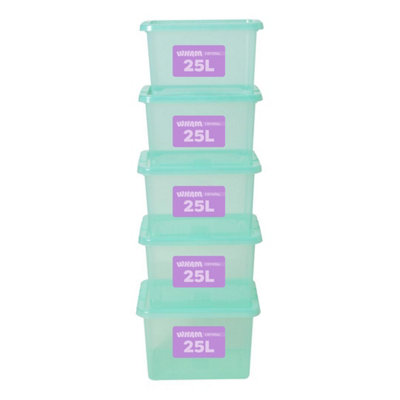 Storage Box With Lid 25L Wham Plastic Container Box,tint Spearmint (Set Of 5) from B&Q