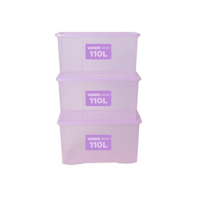 Storage Box With Lid 110L Wham Plastic Storage Container Box,tint Lilac-Set Of 3 from B&Q