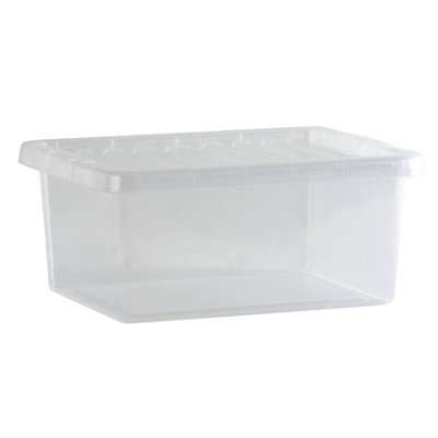 B&Q -  Crystal Clear Rectangular 14L Medium Plastic Stackable Storage Box With Lid