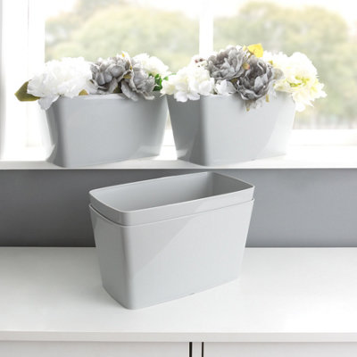 B&Q -  Set 4 Studio 30Cm Rectangular Plastic Trough Cool Grey