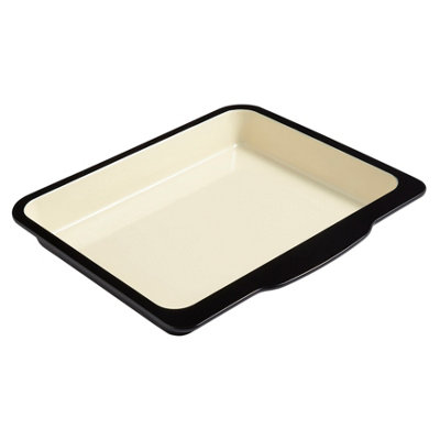 Baker & Salt Country Enamel 37Cm Deep Baking Dish Oven Tray Roasting Tin Black/Cream