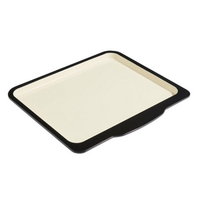 Baker & Salt Black/Cream Country Enamel Shallow Baking Dish Oven Tray Roasting Tin 37Cm