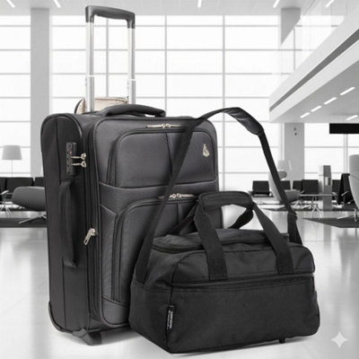 Aerolite Ryanair Carry On Luggage Set55X40X20Cm Suitcase & 40X20X25Cm HoldallBlackSoft ShellExpandableTsa Lock from B&Q