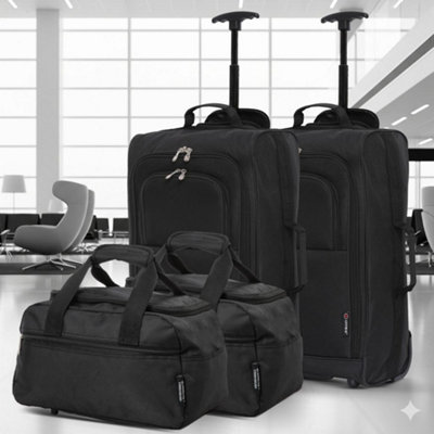 B&Q -  Hand Luggage SetRyanair Cabin Approved Trolley 21"/55Cm & Holdall 40X20X25CmBlackLightweightDurable
