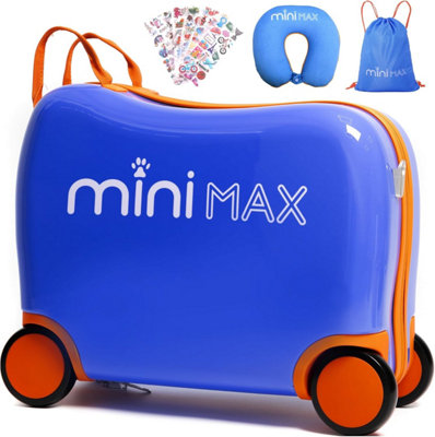 Aerolite Minimax Kids Ride On Suitcase Blue Polycarbonate 45X36X20Cm 29L With Drawstring BagNeck Pillow & Stickers from B&Q