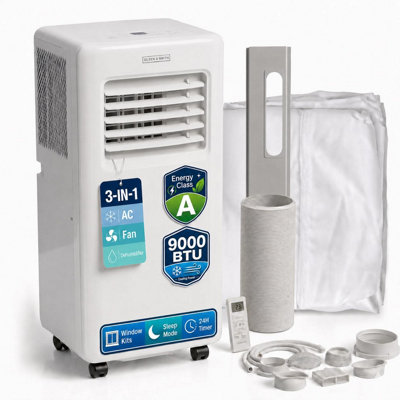 Olsen & Smith 9000 Btu Portable Air Conditioner & Dehumidifier3-In-1 Quiet Cooling Fan With 2 Window Kits24 H Timer & Remote from B&Q