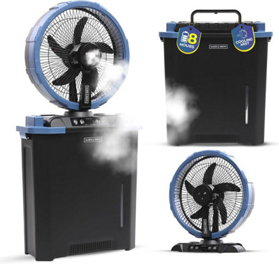 Olsen & Smith 10In Portable Cordless Cooling Misting Fan Rechargeable Oscillating Air Circulating Electric Floor Standing from B&Q