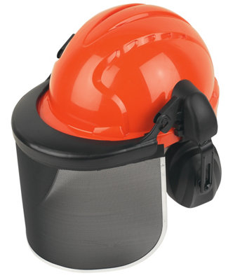 Jsp Orange & Black Forestry Helmet With Ear Defenders & Visor from B&Q