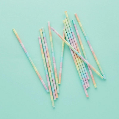 Pastel Rainbow Drinking Paper Straws 16 Pack from B&Q