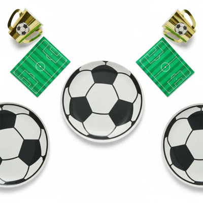 B4E Football Party Tableware Set8 Football Paper Plates8 Gold Trophy Paper Cups16 Pitch NapkinsFootball Party Supplies