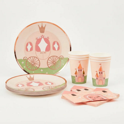 B4E Castle Party Tableware Set8 Carriage Paper Plates8 Paper Cups16 NapkinsFairytale Party Supplies