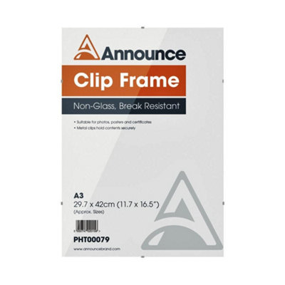 Hampton Frames Clip Photo Poster Display Clip Frame Perspex Acrylic (Non Glass) A3 (29.7X42Cm) Cf3042Ng from B&Q