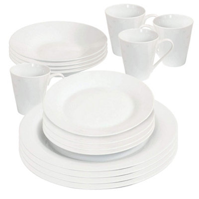 16Pc Dinner Set Bowl Plate Mug Soup Side Porcelain Cup Gift Kitchen Dining Plain from B&Q