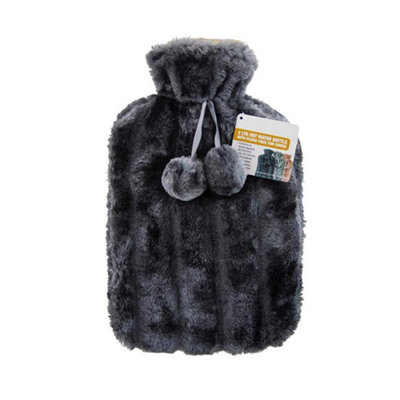 Hot Water Bottle With A Removable Faux Fur CoverNatural Rubber & Faux Fur WarmerGrey from B&Q