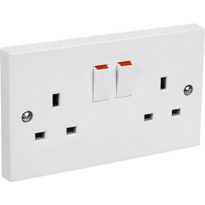 Double Switched Electric Socket Mains Wall Twin 2 Gang White Plug Outlet 13Amp from B&Q