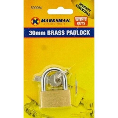  - Marksman Padlock 30mm Strong Brass Security With 3 Keys