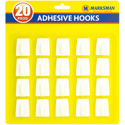 Self Adhesive Hooks White Plastic Strong Sticky Stick On Wall Door Hooks 20Pc from B&Q