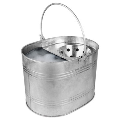 Heavy Duty Metal Mop Bucket Galvanised Strong 16 Litre Capacity Reinforced Heavy Duty Thick Metal Steel Mopping Ringer Cleaning from B&Q