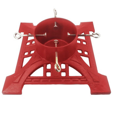 Cast Iron Christmas Tree Stand Holder Traditional Red Lattice Real Trees to 8ft - Image 2
