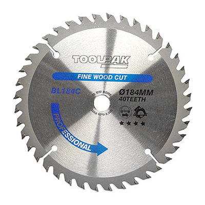 Toolpak Tct Circular Saw Blade184mm X 16mm X 40 TeethFor HardwoodSoftwoodPlywoodMdf Board from B&Q