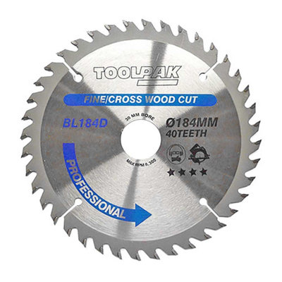 Toolpak Tct Circular Saw Blade184mm X 30mm X 40 TeethFor HardwoodSoftwoodPlywoodMdf Board from B&Q