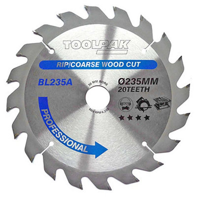 Toolpak Tct Circular Saw Blade235mm X 30mm X 20 TeethFor HardwoodSoftwoodPlywoodMdf Board from B&Q