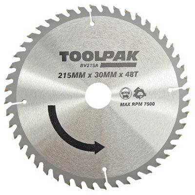 Toolpak Tct Wood Circular Saw Blade 215mm30mm Bore X 48 TeethCutting Disc For Hardwood Softwood Plywood Mdf from B&Q