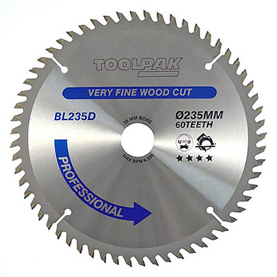 Toolpak Tct Circular Saw Blade235mm X 30mm X 60 TeethFor HardwoodSoftwoodPlywoodMdf Board from B&Q